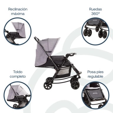 COCHE PASEO BEBE CUNA BALANCIN SX GRIS MELANGE BEBESIT - 3