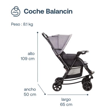 COCHE PASEO BEBE CUNA BALANCIN SX GRIS MELANGE BEBESIT - 6