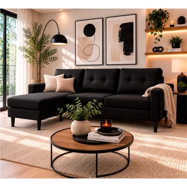 SOFÁ SECCIONAL RIPLEY HOME MILAN 3 CUERPOS LIBRE DISPOSICIÓN NEGRO - 1