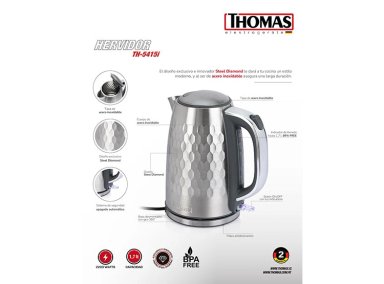HERVIDOR ELÉCTRICO THOMAS 1.7 LT STEEL DIAMOND TH-5415I - 7
