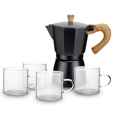 CAFETERA ITALIANA RIPLEY HOME + 4 TAZAS VIDRIO - 1