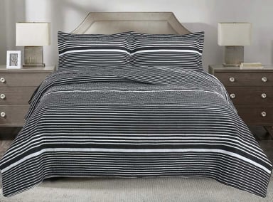 QUILT ANDES ESTAMPADO LISTADO NEGRO KING - 1