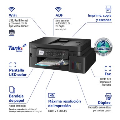 IMPRESORA MULTIFUNCIONAL BROTHER MFC-T930DW WIFI FAX DUPLEX ADF - 2