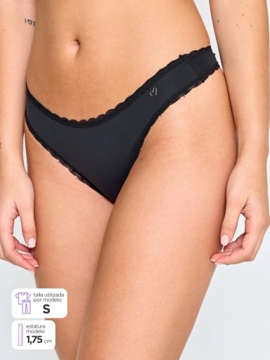 PACK 3 CALZONES COLALESS MICROFIBRA ENCAJE MUJER INDEX NEGRO 324-613 - 1