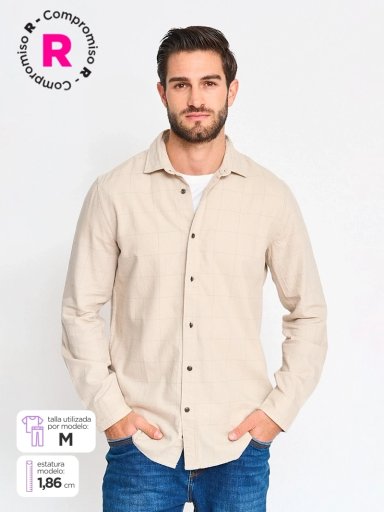 CAMISA MANGA LARGA ALGODÓN HOMBRE CACHAREL FRANELA CUADROS - 1