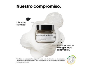 MÁSCARA ABSOLUT REPAIR LORÉAL PROFESSIONNEL MOLECULAR DE REPARACIÓN MOLECULAR PROFUNDA PARA CABELLO DAÑADO 250 ML - 2