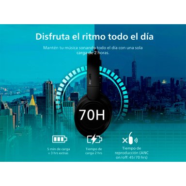 AUDÍFONOS PHILIPS ON EAR TAH6509 NEGRO NOISE CANCELLING BLUETOOTH - 9