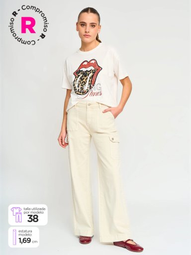 PANTALÓN DE BUZO ALGODÓN WIDE LEG MUJER INDEX CARGO - 1