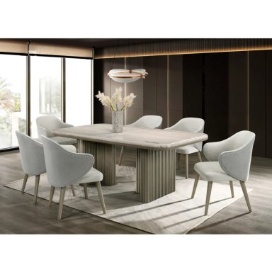 JUEGO DE COMEDOR MAISON LINETT CELINE 6 SILLAS MÁRMOL GENUINO GRIS - 1