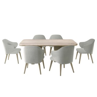 JUEGO DE COMEDOR MAISON LINETT CELINE 6 SILLAS MÁRMOL GENUINO GRIS - 2