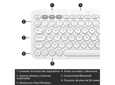 TECLADO WINDOWS MAC OS LINUX INALÁMBRICO LOGITECH PEBBLE KEYS 2 K380 BLANCO - 6