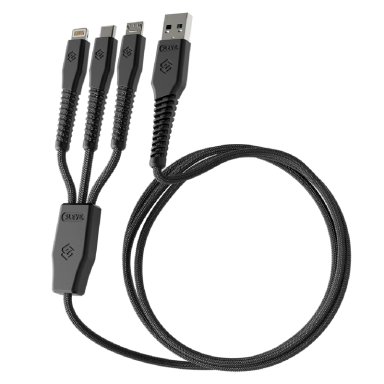 CABLE CARGA SLEVE LINE X USB A TRIPLE L-C-M NEGRO - 1