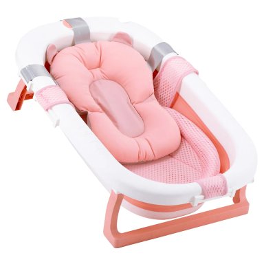 BAÑERA PLEGABLE BEBE CON COJIN ALMOHADA Y REDUCTOR ROSADA - 1