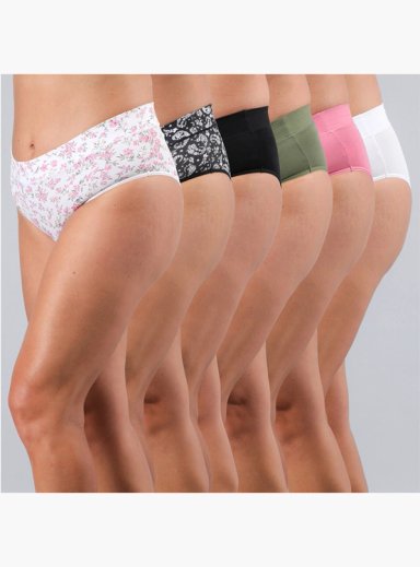 PACK 6 CALZONES HIKINI ALGODÓN MUJER FLORES GRIS PRINT & SOLID 25544 - 1