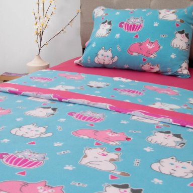 JUEGO DE SÁBANAS DORAL SENSES 1.5PL POLAR ESTAMPADAS KIDS GATOS - 1