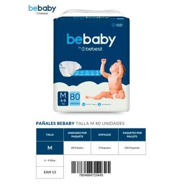 PAÑALES BEBESIT BABY PREMIUM M 80U HIPOALERGENICO - 9