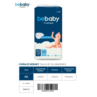 PAÑALES BEBESIT BABY PREMIUM XG 56U HIPOALERGENICO - 9