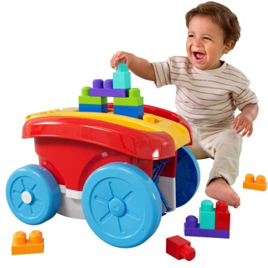 MEGA BLOKS VAGÓN RECOGE BLOQUES JUGUETE DE CONSTRUCCIÓN CON BLOQUES GRANDES, MANGO DE AGARRE FÁCIL Y ALMACENAMIENTO - 1