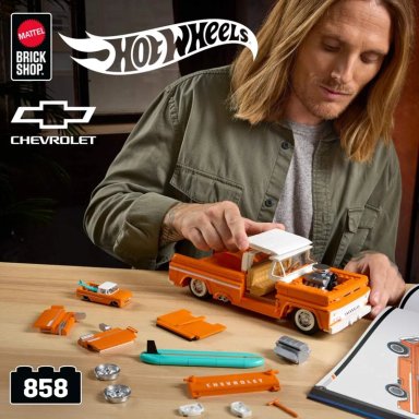 MATTEL BRICK SHOP HOT WHEELS, JUGUETE DE CONSTRUCCIÓN ELITE CUSTOM CHEVY '62 PICKUP, ESCALA 1:16 - 4