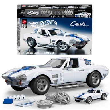 MATTEL BRICK SHOP HOT WHEELS JUGUETE DE CONSTRUCCIÓN ELITE '63 CORVETTE GRAND SPORT ESCALA 1:16 ARMABLE CON PERSONALIZACIÓN - 1
