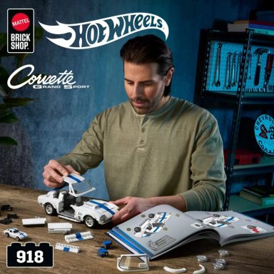 MATTEL BRICK SHOP HOT WHEELS JUGUETE DE CONSTRUCCIÓN ELITE '63 CORVETTE GRAND SPORT ESCALA 1:16 ARMABLE CON PERSONALIZACIÓN - 2