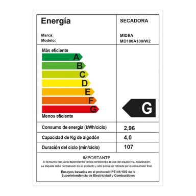 SECADORA DE ROPA POR VENTILACIÓN MIDEA MD100A100 10KG BLANCO - 7
