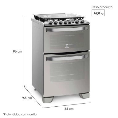 COCINA A GAS ELECTROLUX 56DXA 4 PLATOS GRILL DOBLE HORNO GRIS - 3