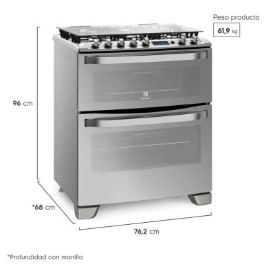 COCINA A GAS ELECTROLUX 76DXA 5 PLATOS GRILL DOBLE HORNO GRIS - 3