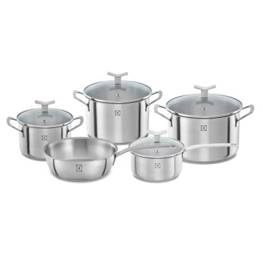 JUEGO OLLAS ELECTROLUX ACERO INOXIDABLE ACERO SARTÉN: 1.2L OLLA: 1.5L CACEROLA: 2L CACEROLA: 3L CACEROLA: 4L 9 - 1
