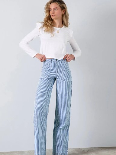 PANTALÓN ALGODÓN MUJER RAINDOOR AZUL DENIM RAYAS - 1