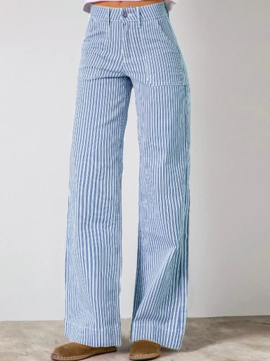 PANTALÓN ALGODÓN MUJER RAINDOOR AZUL DENIM RAYAS - 2