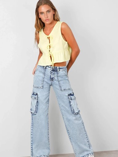 PANTALÓN ALGODÓN BAGGY MUJER RAINDOOR AZUL - 1