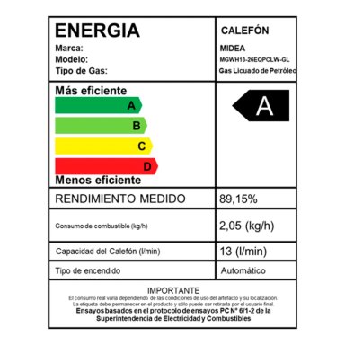 CALEFONT GAS LICUADO 13 LT MIDEA MGWH13-26EQP-GL - 9