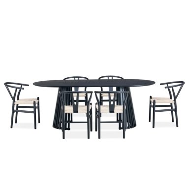 JUEGO DE COMEDOR RIPLEY HOME RANURADO 6S NEGRO - 1
