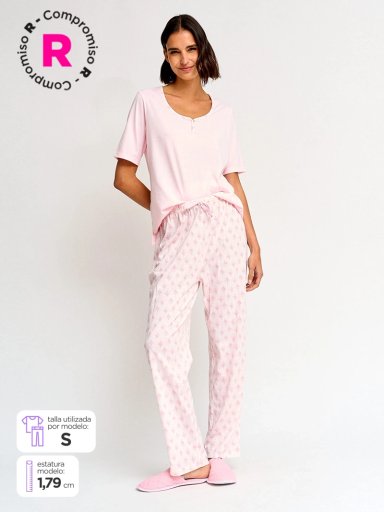PIJAMA MUJER MANGA CORTA AZIZ BÁSICO PANTALÓN LARGO - 1
