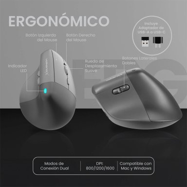 MOUSE INALÁMBRICO VOLKANO SERIE ERGO - 8