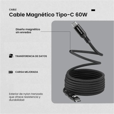 CABLE USB C 60W VOLKANO SERIE WEAV MAGNÉTICO - 4