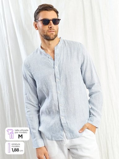 CAMISA HOMBRE SPAVALDI LINO CUELLO MAO MANGA LARGA - 1