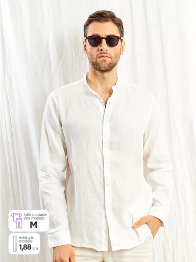 CAMISA HOMBRE SPAVALDI LINO CUELLO MAO MANGA LARGA - 1