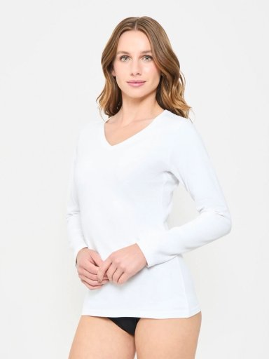 CAMISETA MANGA LARGA ALGODÓN MUJER PALMERS PREMIUM CUELLO V 401601 - 1