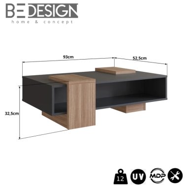MESA DE CENTRO BE DESIGN MDP 93 CM SENSE EMOVELL NEGRO/CASTAÑO - 3