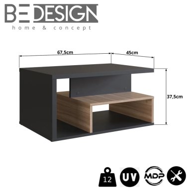 MESA DE CENTRO BE DESIGN MDP 67.5 CM LÍNEA EMOVELL NEGRO/CASTAÑO - 3