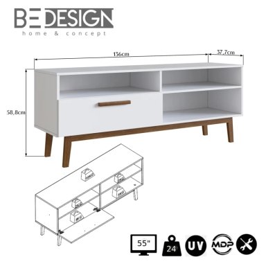 RACK TV BE DESIGN MDP 55" EMOVELL BLANCO - 3