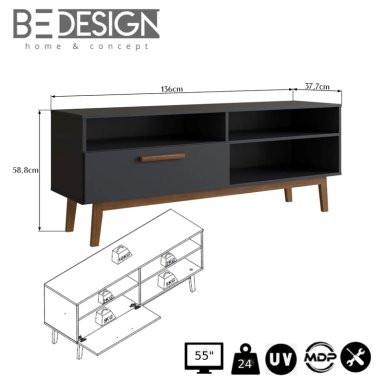 RACK TV BE DESIGN MDP 55" EMOVELL NEGRO - 3