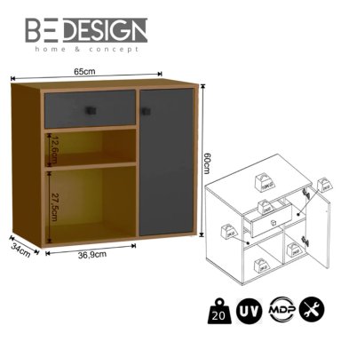 MUEBLE MULTIUSO BE DESIGN 1 PUERTA 1 CAJÓN NEGRO - 3
