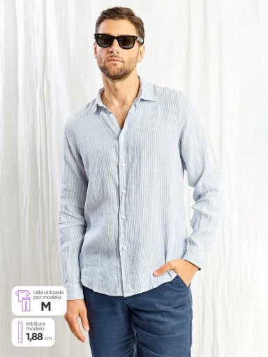 CAMISA HOMBRE SPAVALDI LINO CUELLO CAMISERO MANGA LARGA LÍNEAS - 1