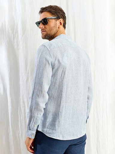 CAMISA HOMBRE SPAVALDI LINO CUELLO CAMISERO MANGA LARGA LÍNEAS - 2