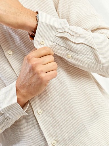CAMISA HOMBRE SPAVALDI LINO CUELLO CAMISERO MANGA LARGA LÍNEAS - 4