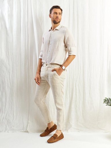 CAMISA HOMBRE SPAVALDI LINO CUELLO CAMISERO MANGA LARGA LÍNEAS - 5