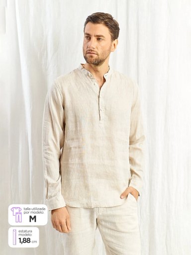 CAMISA HOMBRE SPAVALDI LINO CUELLO MAO MANGA LARGA - 1